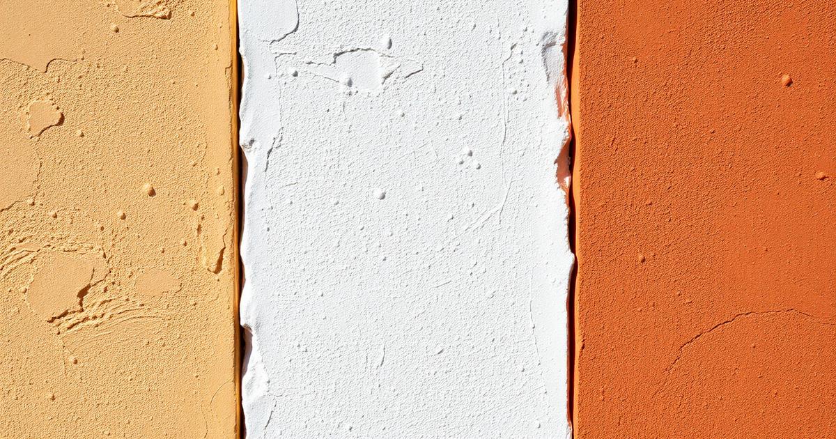 Close-up of three decorative plaster wall textures in warm neutral tones